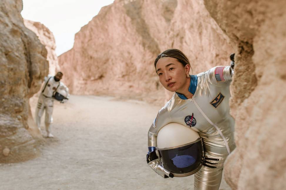 male and female astronauts in mars