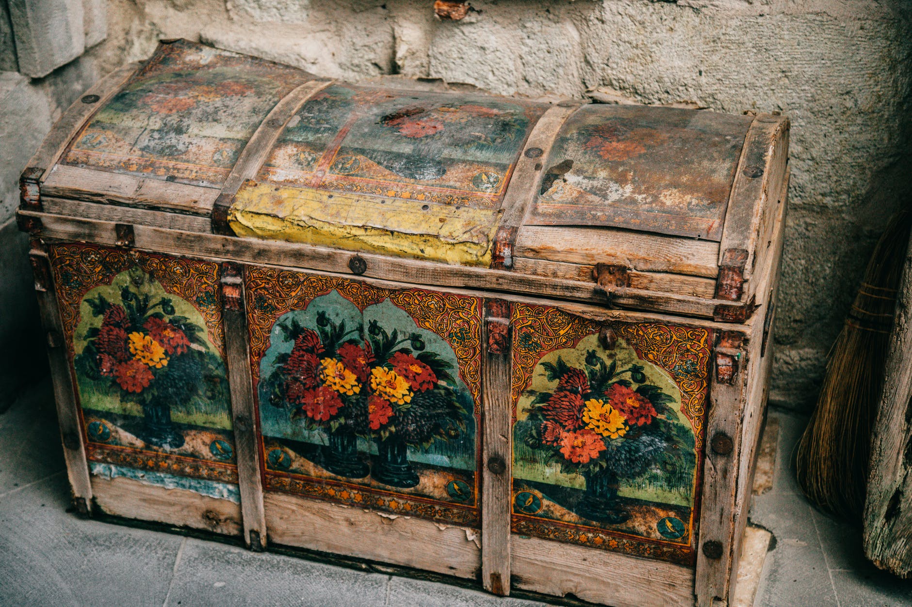 ornamental old chest on ground