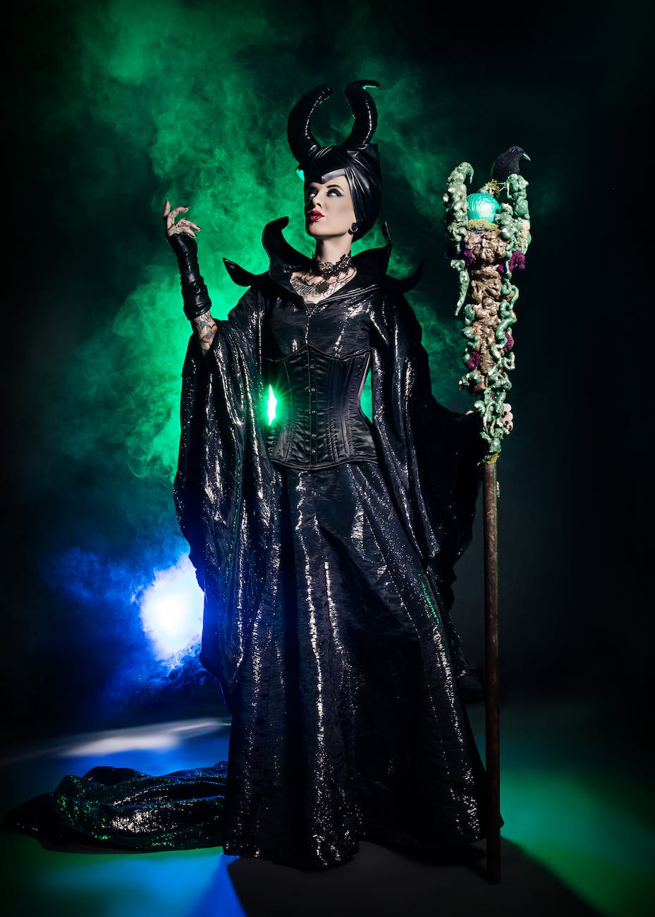 woman wearing maleficent costume