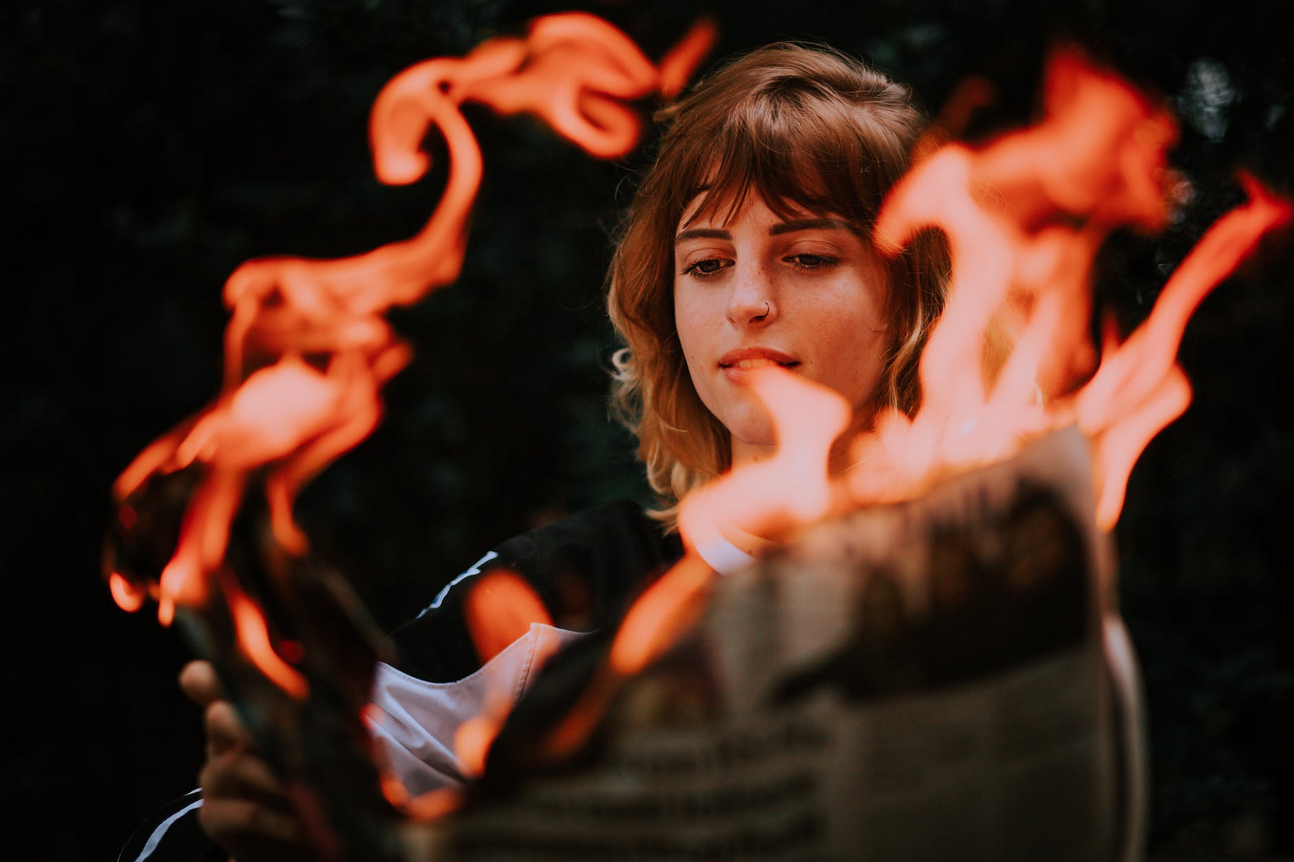 girl playing with fire